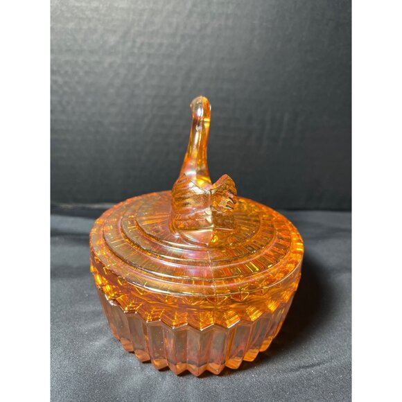 Opalescent Jeanette Glass Swan Covered Candy Powder Dish Carnival Glass 5” - Picture 6 of 8